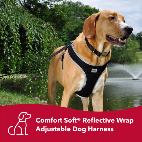 Costal Comfort Soft Reflective Wrapping Adjustable Dog Harness - Large 1" x 28-36" - 50-80lbs - Black